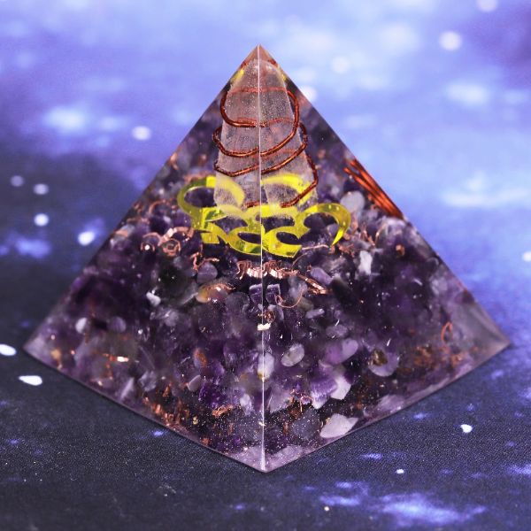 Pierre naturelle Orgonite Cristal Pyramide Améthyste Orgonite